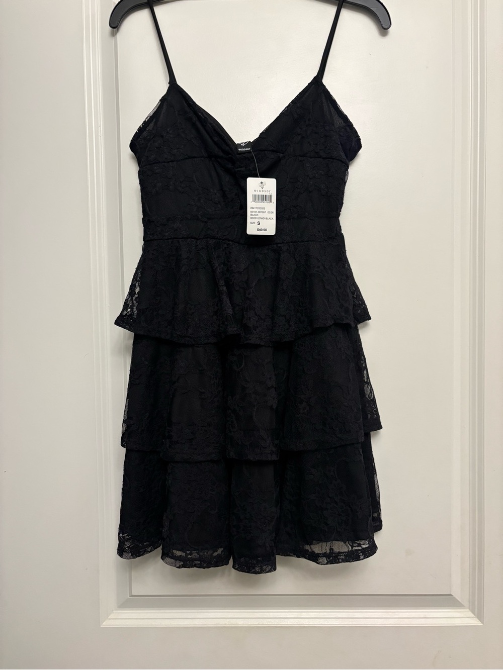 Windsor Black Lace Tiered Mini Dress